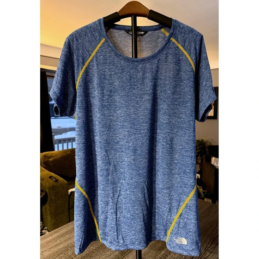 The North Face Women's Short Sleeve‎ Athletic Top Blue Yellow Seam Detail XL - Picture 2 of 8